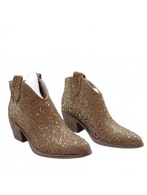 "Pierre Dumas" Already Famous Sz. 8.5 Gold Rhinestone Ankle Booties. New in Box.
